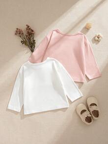 Souflis Souflis 2 Stücke Set Vintage-Top im französischen Stil mit zartem Blumenmuster, Rundhalsausschnitt und langen Ärmeln, vielseitige Basic-Bluse für Freizeit, Zuhause und Outdoor, Mädchen - Verschiedenfarbig - Übersicht 3