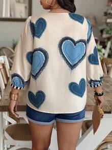 Weeklong Random Print Plus Size V-Neck Long Sleeve Shirt