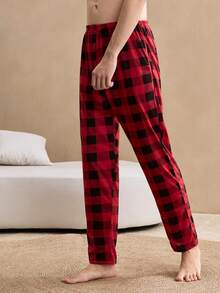 Men's Plaid Elastic Waist Lounge Pants, For Christmas, Winter