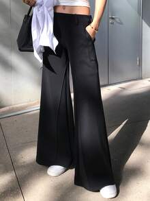 DAZY Quần âu xếp ly gợi cảm cho nữ, quần ống rộng cạp trễ ôm vừa vặn, thường ngày, thu/đông - màu đen - Xem 9