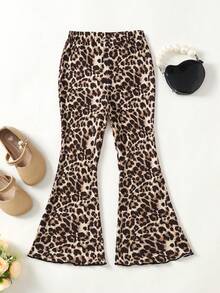 SHEIN 少女针织合身喇叭裤 - 棕色 - 查看 3