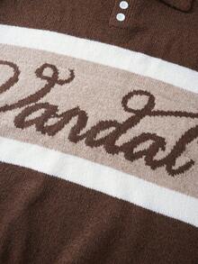 ROMWE MEN Prep Pull ample à manches longues avec motif de lettres et couleurs contrastées, automne/hiver