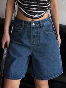 DAZY Women's Bow Embroidered Denim Shorts - Medium Wash - View 2