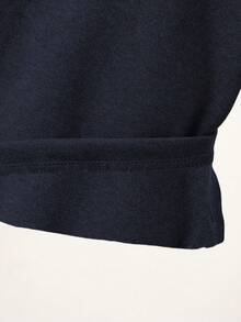 SHEIN Playful Pals 2 buc/set unisex pentru bebeluși/copii mici, casual, îngroșat, slim fit, mânecă lungă, guler rotund și pantaloni slim fit cu talie elastică, potrivit pentru primăvară, toamnă și iarnă, pentru acasă, în aer liber și pentru școală - Albastru marin - Vizualizare 8