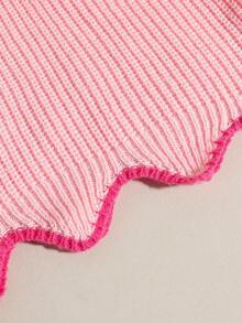 Genkimix Kids 青少年女孩粗针织短款长袖毛衣，秋冬款，V 领荷叶边下摆，喇叭袖，时尚套头衫 - 粉色 - 查看 6