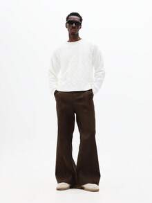 SUMWON 修身喇叭裤，褶裥设计，阔腿廓形，适合办公室穿着 - 棕色 - 查看 6