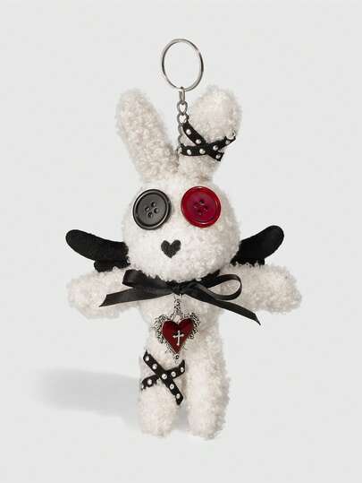 Anime 1pc Gothic Style Cute Big-Eyed Rabbit Bag Charm, Bow Cross Decor Keychain, Bat Wing Halloween Music Festival Bag Accessory