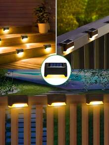 4/2个多色太阳能台阶灯，户外台阶灯，LED太阳能灯，适用于户外楼梯、台阶、围栏、露台、庭院、栏杆、花园、后院和小路（太阳能供电） - 彩色 - 查看 4