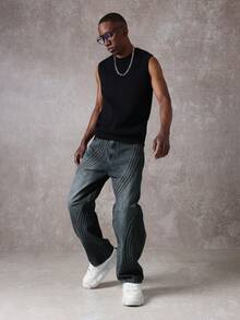 SUMWON 宽松牛仔裤，采用弧形缝线细节和水洗工艺，打造休闲街头风。 - 藍色 - 查看 2