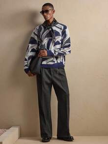 AKNOTIC Business Casual Men's Pleated Straight Leg Loose Casual Office Pants