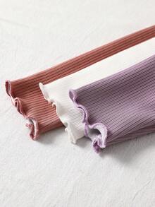 SHEIN LMoss Kids LMoss Young Girl 3 件套年轻女孩纯色高领修身保暖休闲 T 恤套装，秋冬，非常适合休闲、日常穿着和学校日常穿着 - 彩色 - 查看 4