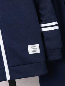 青少年男孩字母图案拉链连帽衫和慢跑裤套装，秋冬休闲装 - 藏蓝色 - 查看 4