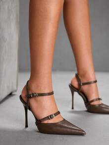 CUCCOO SZL 女士休闲简约纯色高跟鞋 - 咖啡棕 - 查看 11