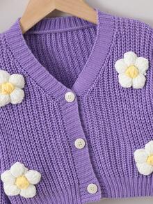 Chaqueta de punto con decoración floral casual para niña, otoño/invierno
