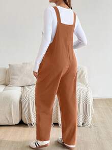 SHEIN Maternity Casual Solid Jumpsuit For Autumn - Orange - View 2