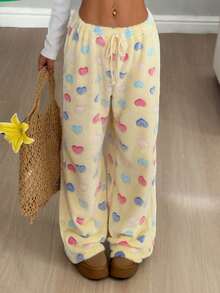 Flirla Christmas New Plush Printed Comfy Women Loose Straight Leg Pants Fall Cloth For Women - Yellow - View 4