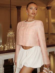 Glamine 秋季女士夹克，莲花粉色亮片装饰，派对短款 - 藕粉色 - 查看 2