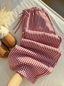 Comfortcana Celana Panjang Motif Kotak-kotak Natal Ukuran Besar dengan Lapisan Termal/Musim Dingin - MultiWarna - View 4