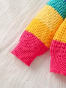 Baby Girls'Knitted Cardigan,Cute Pink Stripe Rainbow Stripes & Color-Block Sweaters,Autumn Matching Family Pride Month Soft Stylish Long-Sleeve - Multicolor - View 5