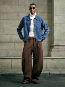 AKNOTIC Quần nỉ nam màu nâu thường ngày túi xéo viền cong, thu/đông - màu nâu - Xem 5