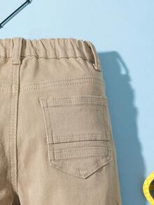 Toddler Neutral Street Casual Elastic Waist Cargo Baggy Jeans With Flat Pockets