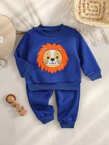 Infant Boys' Lion Head Casual Cute Sweatshirt Set, Autumn/Winter - Blue - View 5
