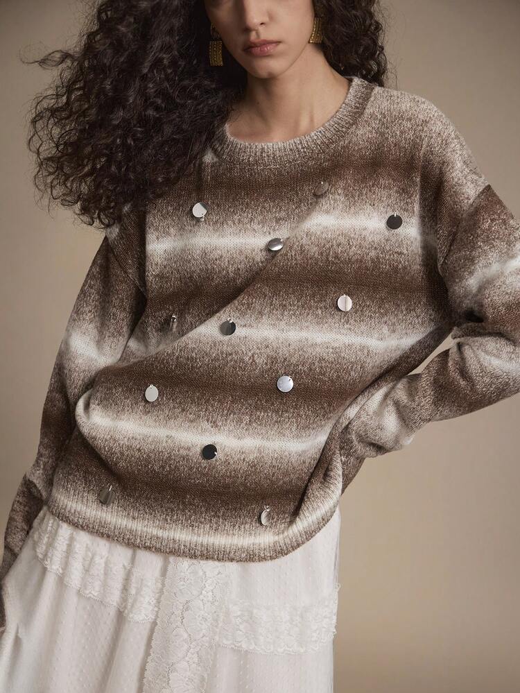 Chiquease Women's Loose Fit Polyester Sequin Embellished Casual Sweater Party Season - Coffee Brown - View 7