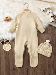SHEIN Bộ đồ liền thân dệt kim họa tiết hoa dây xoắn màu be dễ thương cho bé trai, mềm mại và thoải mái, thích hợp mặc hàng ngày, đi chơi, du lịch, nghỉ mát, ở nhà, nhà trẻ, mùa thu/đông, giáng sinh, trở lại trường, tiệc tùng, phối đồ - Màu Khaki - Xem 3