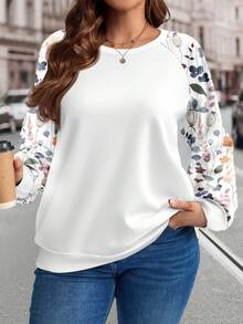 EMERY ROSE Casual Plus Size Women Printed & Solid Color Patchwork Crew Neck Long Sleeve Sweatshirt/Winter - Multicolor - View 3
