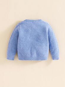 SHEIN Infant/Toddler Boys' Casual Fitted Long Sleeve Crew Neck Cardigan Sweater