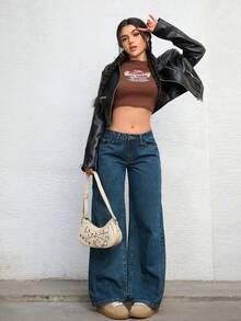SHEIN ICON Quần Jeans Denim Lót Nhiệt Thường Ngày Cho Nữ, Thời Trang Đường Phố - Màu xanh lam - Xem 4