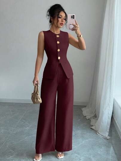 Selianne Women's Elegant Floral Button Decorated Casual/Commute Suit