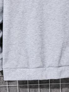 SHEIN Sweatshirt setengah terbuka kasual, nyaman, dan serbaguna untuk remaja laki-laki, sangat cocok untuk dikenakan di musim gugur dan musim dingin, atasan lengan panjang, sweatshirt abu-abu, Natal, Thanksgiving, pakaian musim dingin. - Grey - View 4