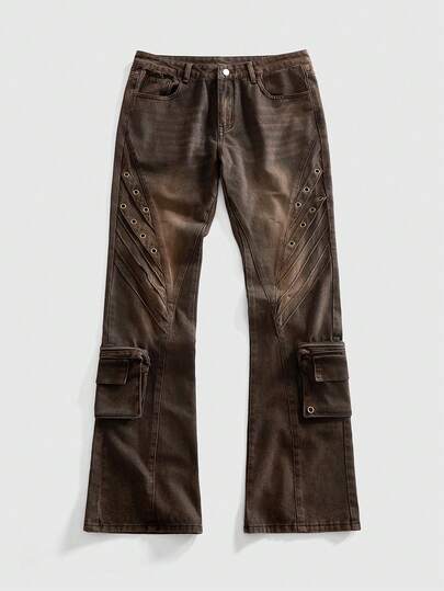 Street Life Herren Verwaschen Layered Schlaghose mit Destroyed Details