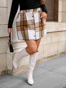 Easura Minirock mit Karomuster in Übergröße und Kontrastfarben, Karorock für Damen, süße Röcke für Damen, hochtaillierte Röcke, Romwe-Rock, karierter Rock - Verschiedenfarbig - Übersicht 6