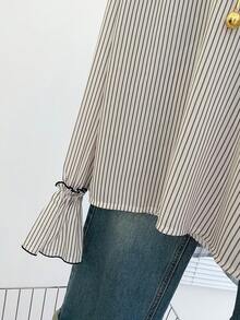 Resyla Blusa de manga larga holgada con volantes y rayas para mujer - Multicolor - Ver 8