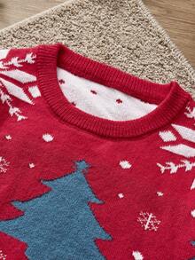 SWAVVY Men's Christmas Pattern Crew Neck Sweater - Red - View 3