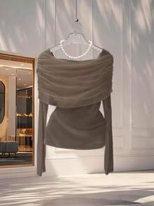 GlowEve Áo thun nữ tay dài xếp ly thiết kế xoắn màu trơn thời trang - Cà phê nâu - Xem 2