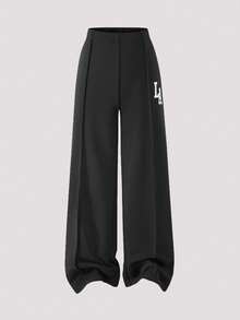 Sparklyn 女童休闲针织纯色正面图案字母印花落肩抽绳连帽衫上衣和裤子两件套