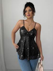 Rafferiza Fashionable Commuter Sexy Solid Color Beaded Camisole - Black - View 4