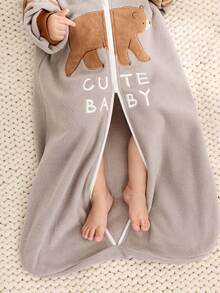 Cozy Pixies Túi ngủ dài tay bằng nhung ấm áp thêu hình gấu nâu cho bé, thích hợp mặc vào mùa thu và mùa đông. - Màu Xám nhạt - Xem 9