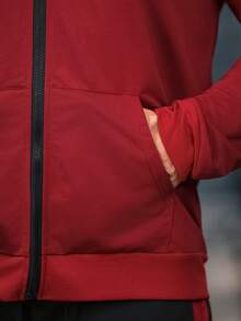 Manfinity Sport Corelite 男士纯色连帽休闲百搭长袖外套 男士连帽衫 宽松连帽衫 - 紅色 - 查看 4