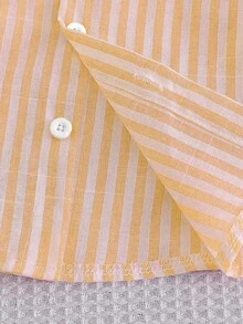 女宝宝春秋条纹长袖衬衫两件套搭配宽松浅蓝色牛仔裤，甜美休闲装，百搭日常出游 - 黃色 - 查看 6