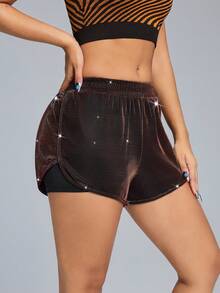 Innovista 女式彩虹色闪亮外观运动短裤 - 香檳色 - 查看 4