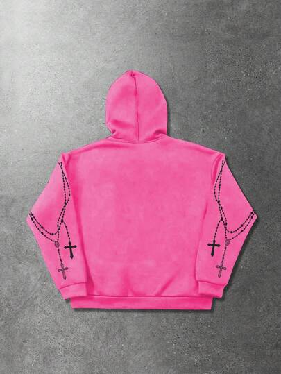 Street Life Sweat-shirt-shirt à capuche zippé avec imprimé croix et slogan pour hommes, automne/hiver