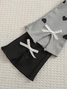 SHEIN 2pcs/Set Baby Girls' Casual Soft Fabric Cute Bow Flared Hem Pants, Autumn - Multicolor - View 3