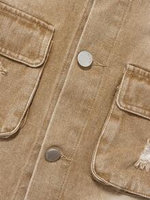 SHEIN Streecool Kids Tween Boys Fashion Casual Versatile Cargo Multi-Pocket Distressed Denim Set Chic Outfits For Autumn/Winter