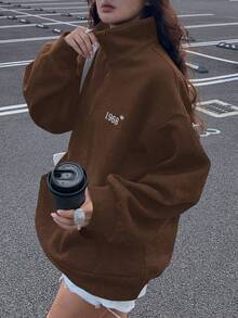 DAZY 女式撞色领口保暖内衬宽松运动衫，秋季服装