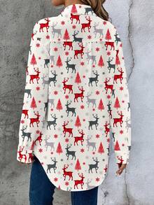 EMERY ROSE 女式休闲圣诞全身印花宽松落肩长袖衬衫 - 彩色 - 查看 2