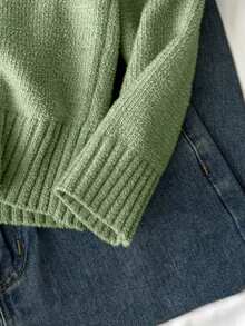 SHEIN كنزة صوفية كروز كبيرة الحجم للبنات، لون أزرق متناسق مع كل الملابس، قماش ناعم، متعددة الاستخدامات للخريف/الشتاء - أخضر - مشاهدة 3